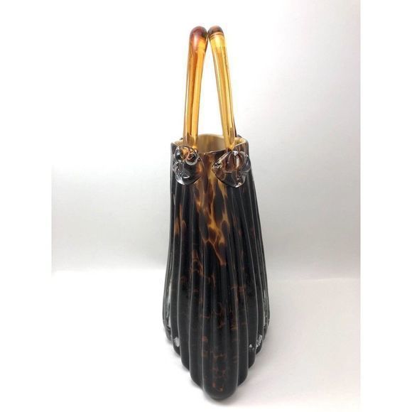 Block Crystal Purse Vase Art‎ Glass Julia Handbag Mouth Blown Leopard Tortoise - Picture 5 of 12